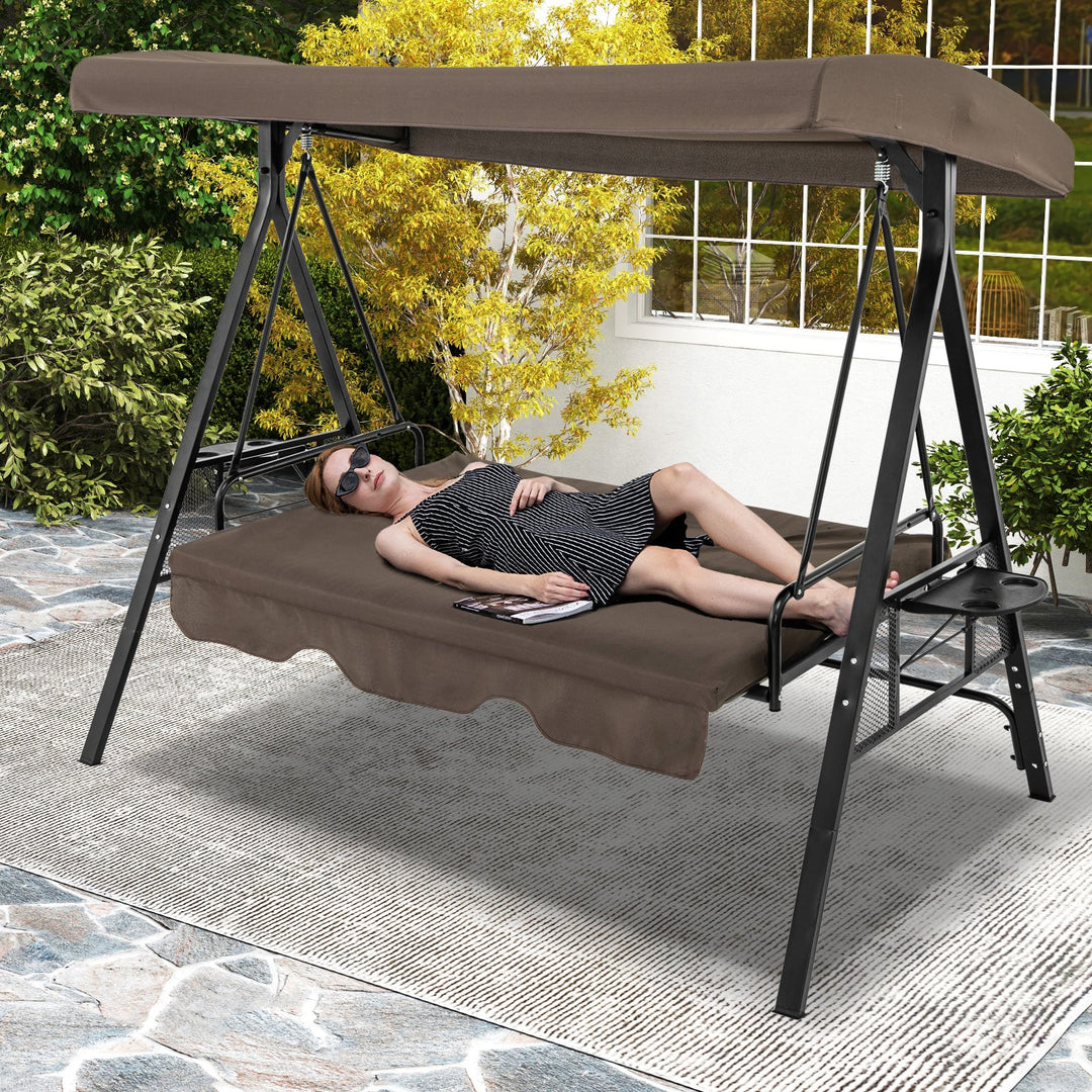 3-Seat Convertible Porch Swing with Adjustable Canopy
