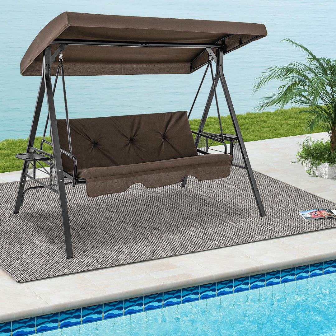 3-Seat Convertible Porch Swing with Adjustable Canopy
