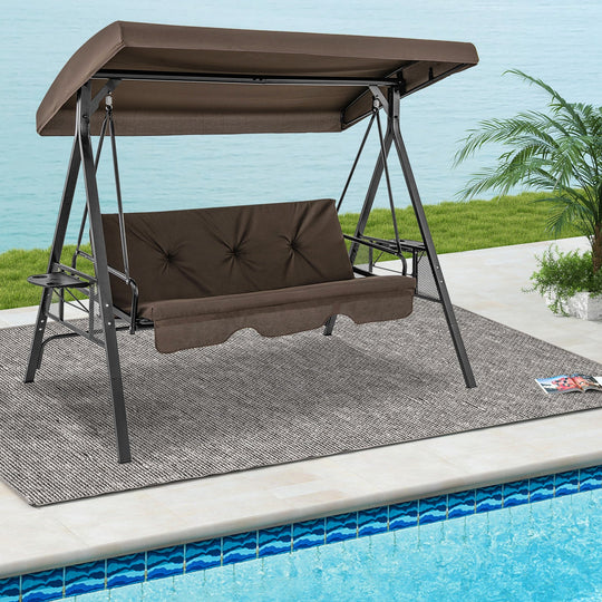 3-Seat Convertible Porch Swing with Adjustable Canopy