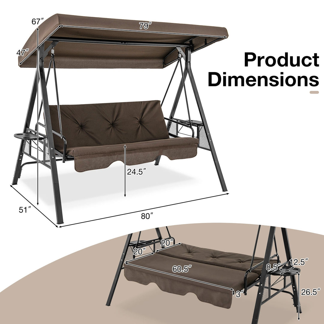 3-Seat Convertible Porch Swing with Adjustable Canopy