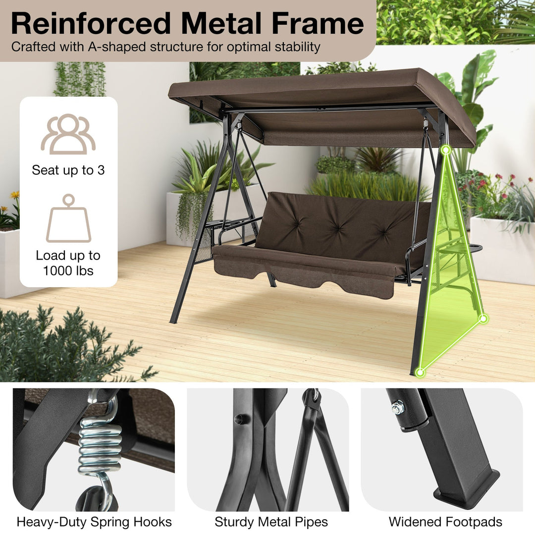 3-Seat Convertible Porch Swing with Adjustable Canopy