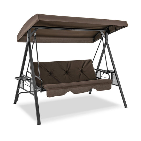 3-Seat Convertible Porch Swing with Adjustable Canopy