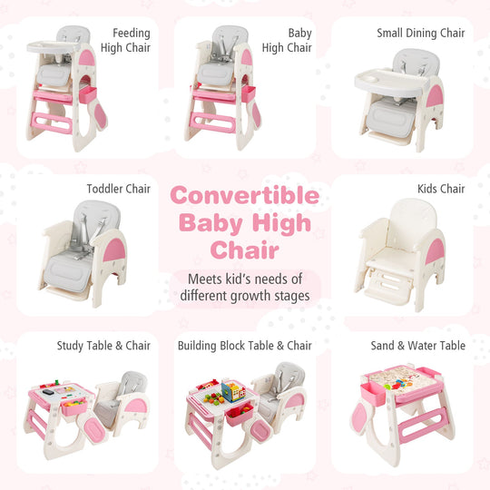 Convertible Baby High Chair with Double-layer Tray and Adjustable Backrest