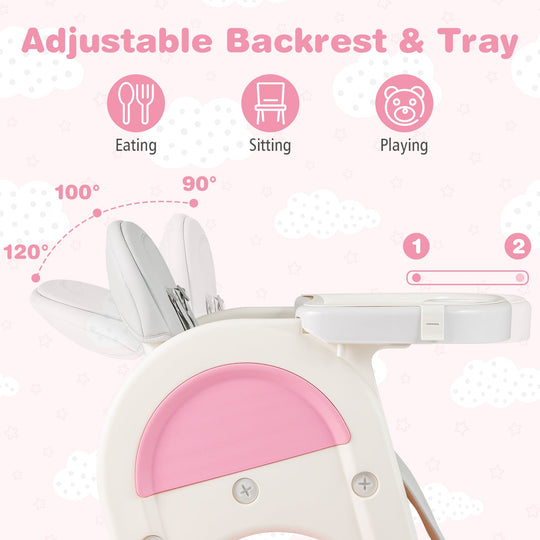 Convertible Baby High Chair with Double-layer Tray and Adjustable Backrest