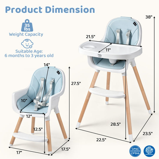 Convertible High Chair with 5-Point Harness - Beige