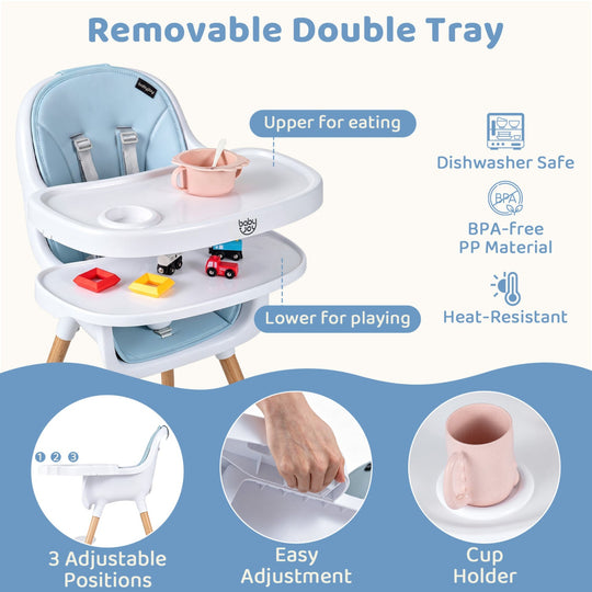 Convertible High Chair with 5-Point Harness - Beige