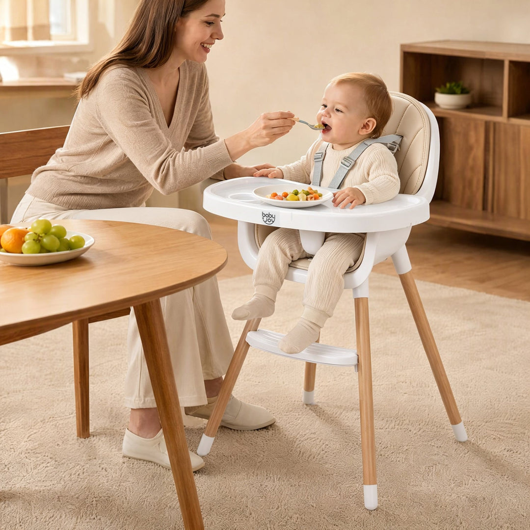 Convertible High Chair with 5-Point Harness - Beige