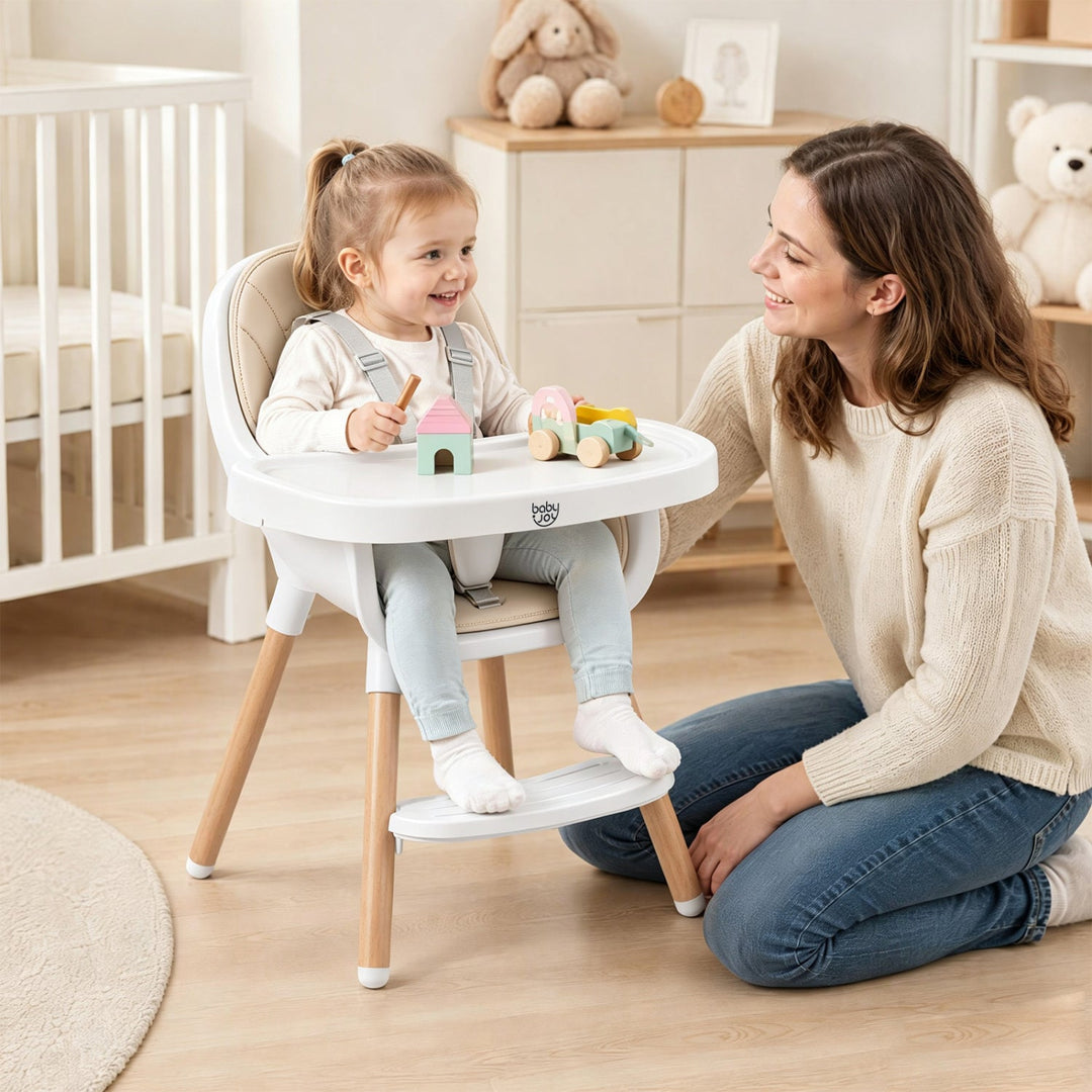 Convertible High Chair with 5-Point Harness - Beige