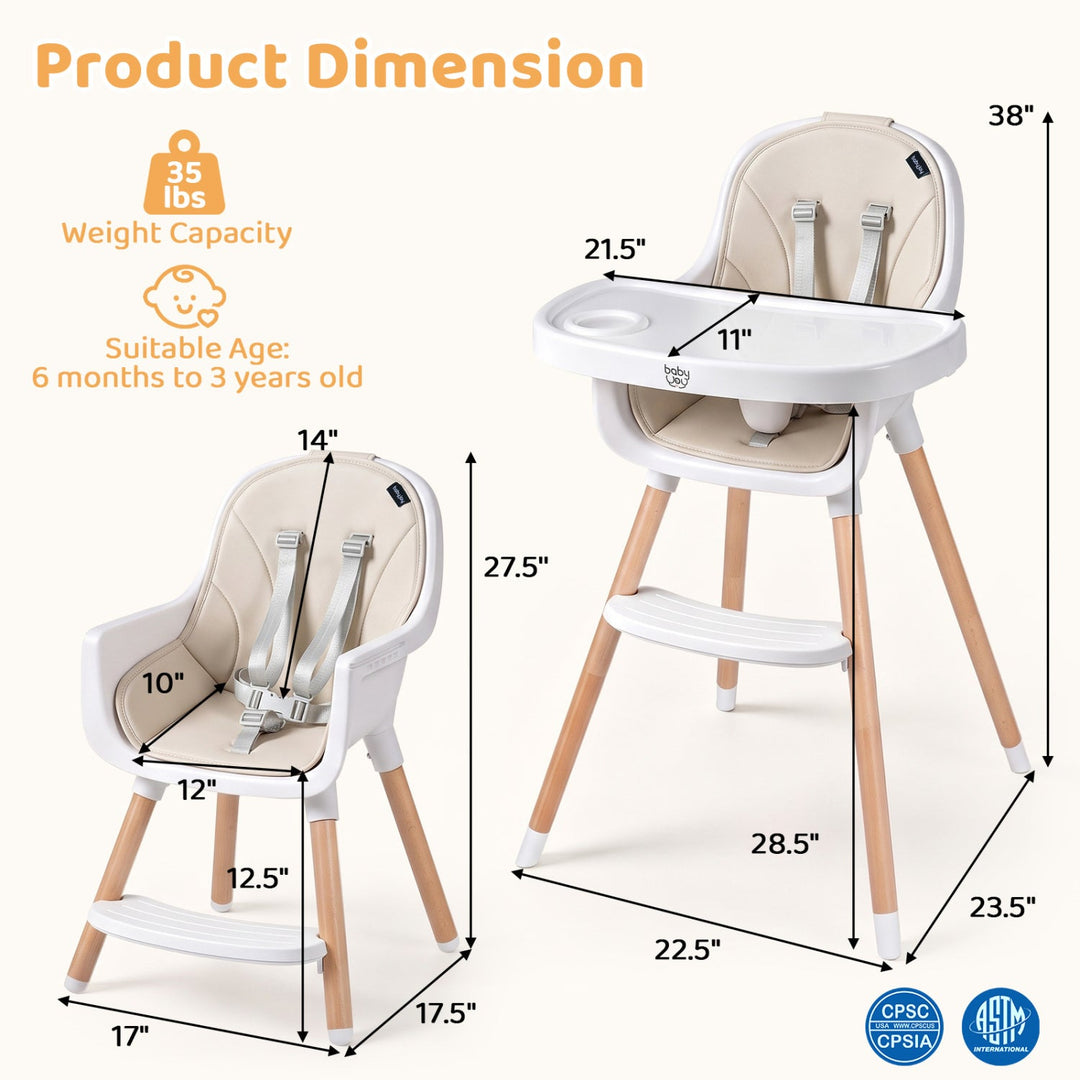 Convertible High Chair with 5-Point Harness - Beige