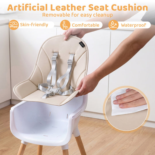 Convertible High Chair with 5-Point Harness - Beige