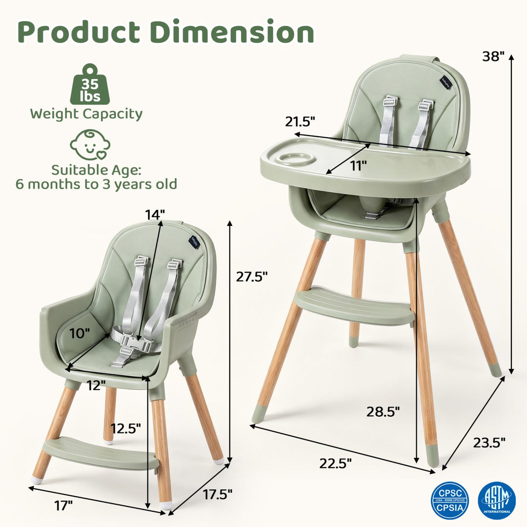 Convertible High Chair with 5-Point Harness - Beige