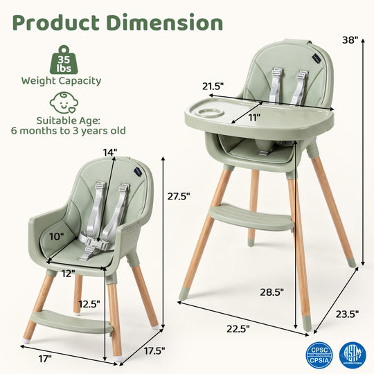 Convertible High Chair with 5-Point Harness - Beige