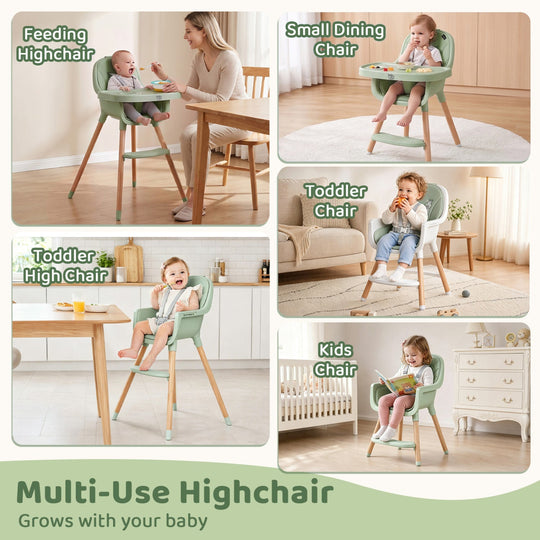 Convertible High Chair with 5-Point Harness - Beige