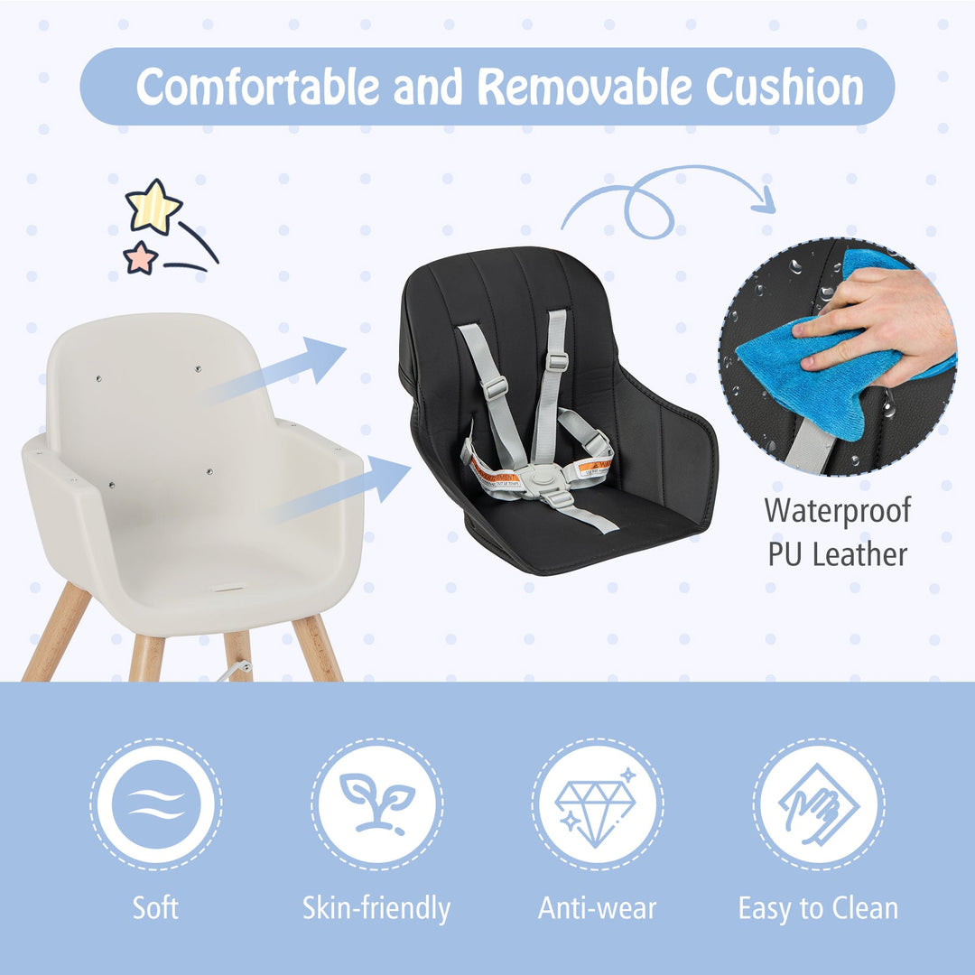 3-in-1 Convertible Wooden High Chair with Cushion