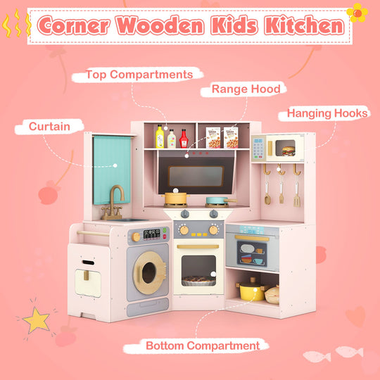Corner Kitchen Toys with Lights and Sounds with Pull-out Trash Can and Stoves