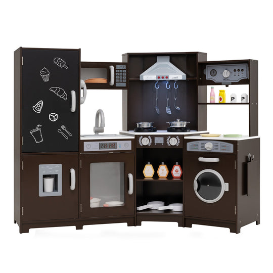 Corner Wooden Play Kitchen with Lights and Sounds Large Pretend Play Kitchen Set