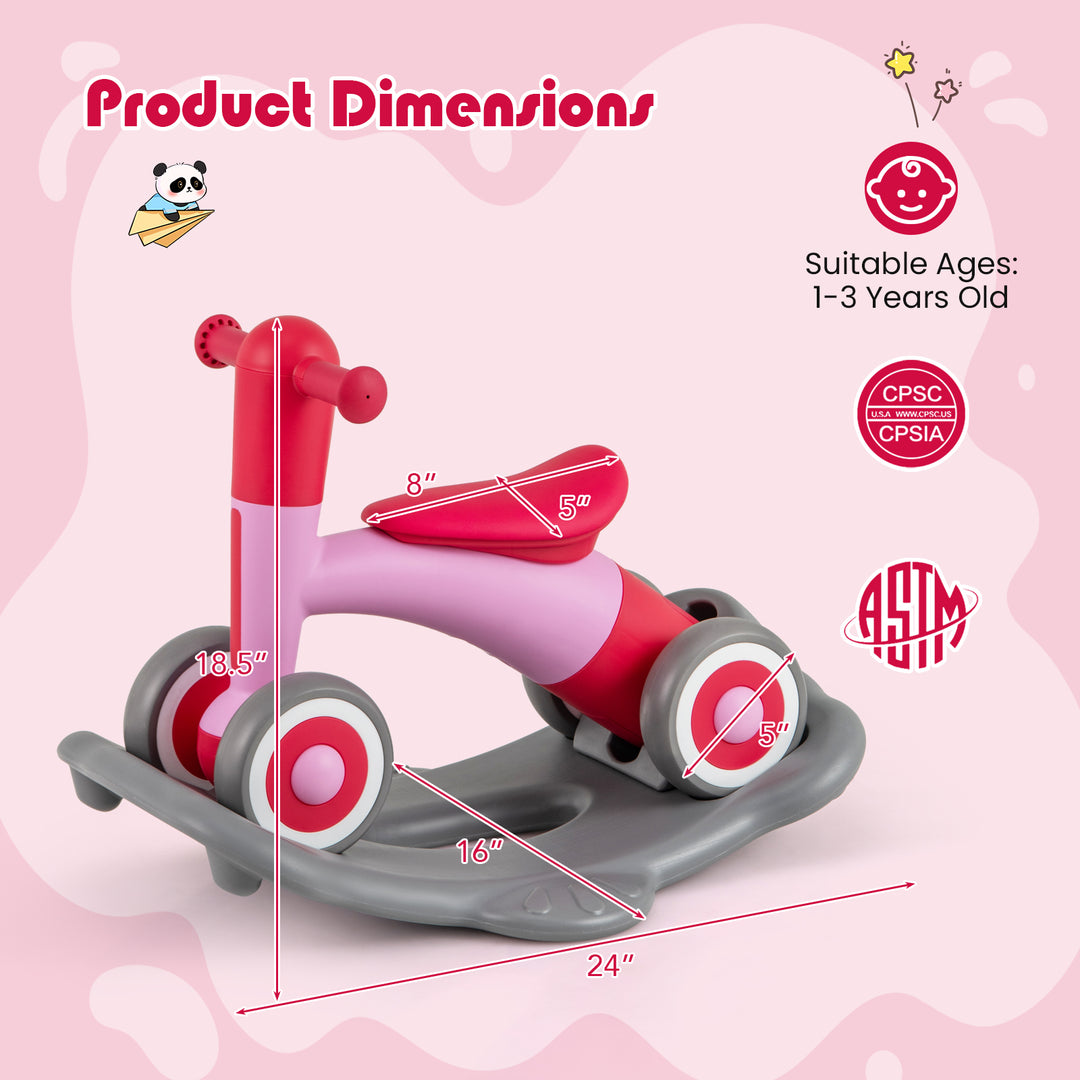 3 in 1 Rocking Horse with Detachable Balance Board and Seat-Pink