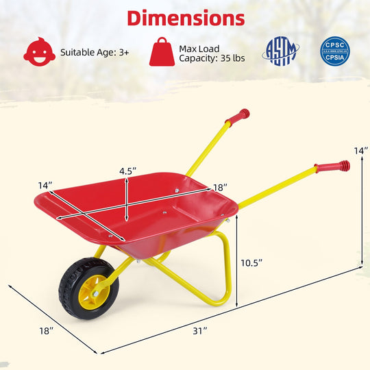 Costzon Kids Wheelbarrow with All-Terrain Wheels-Red
