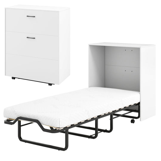 Cot Size Murphy Bed with Foldable Bed and Lockable Wheels