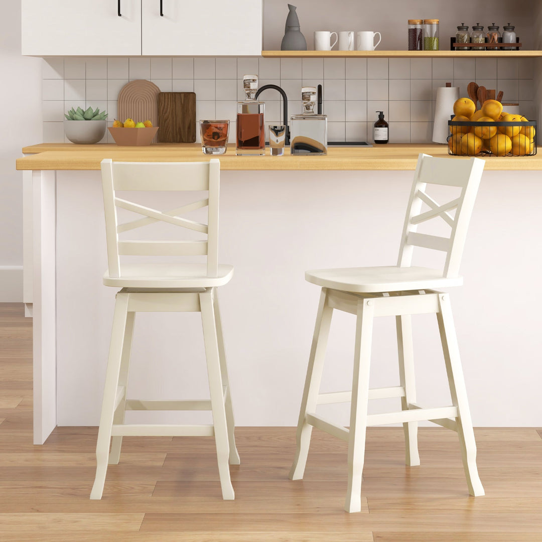 Swivel 24-Inch Counter Height Stool Set of 2 with Inclined Backrest