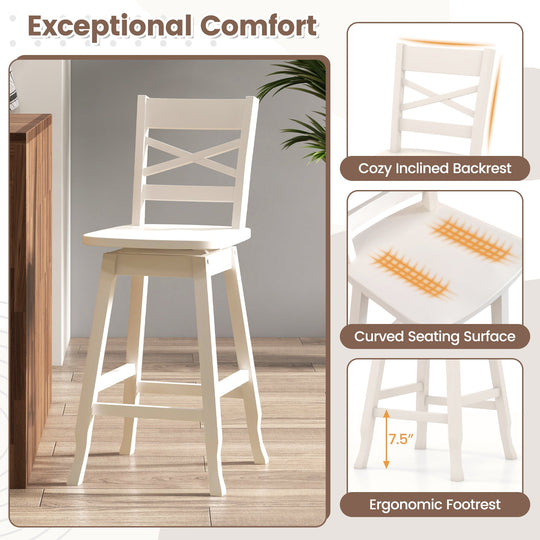 Swivel 24-Inch Counter Height Stool Set of 2 with Inclined Backrest