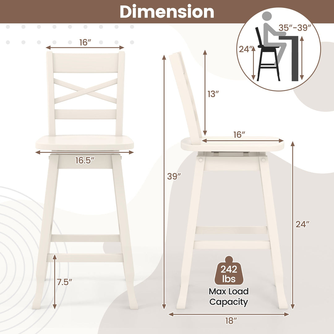 Swivel 24-Inch Counter Height Stool Set of 2 with Inclined Backrest
