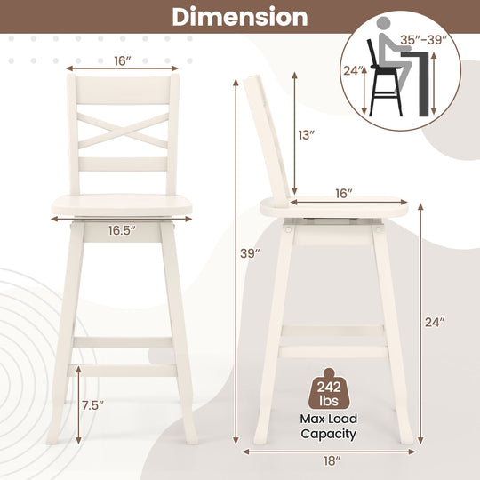 Swivel 24-Inch Counter Height Stool Set of 2 with Inclined Backrest