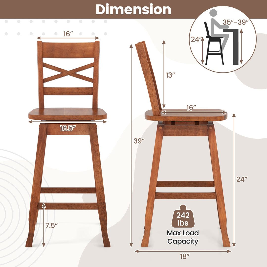 Swivel 24-Inch Counter Height Stool Set of 2 with Inclined Backrest