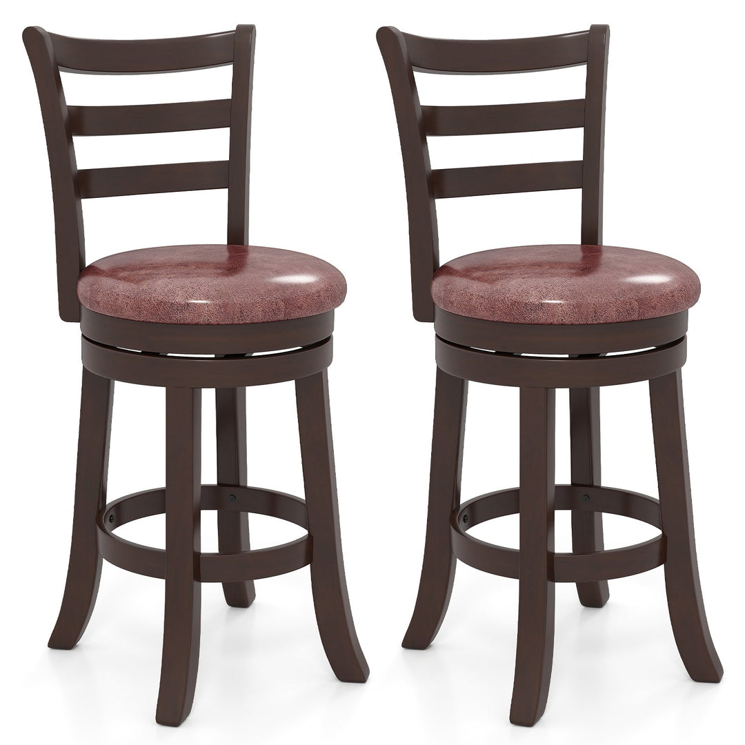 Counter Height Swivel Barstools Set of 2 with Faux Leather Seat and Wrap-around Footrest