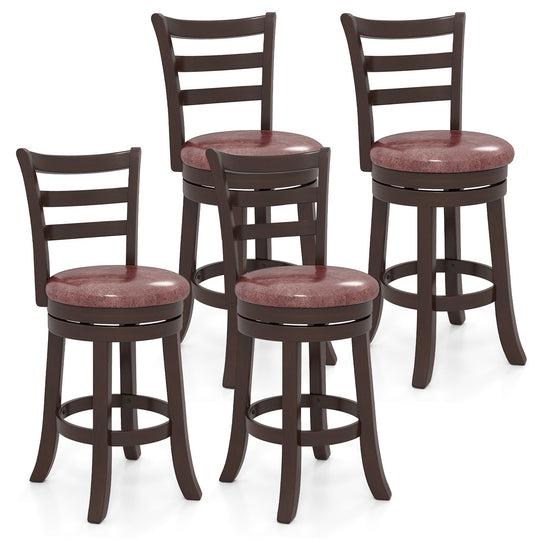 Counter Height Swivel Barstools Set of 2 with Faux Leather Seat and Wrap-around Footrest