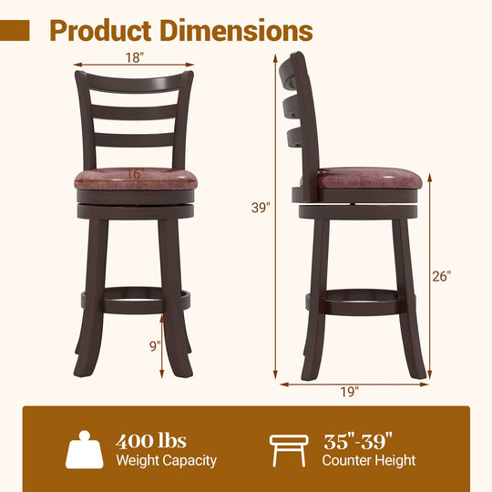 Counter Height Swivel Barstools Set of 2 with Faux Leather Seat and Wrap-around Footrest