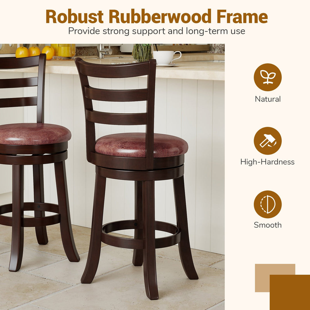 Counter Height Swivel Barstools Set of 2 with Faux Leather Seat and Wrap-around Footrest
