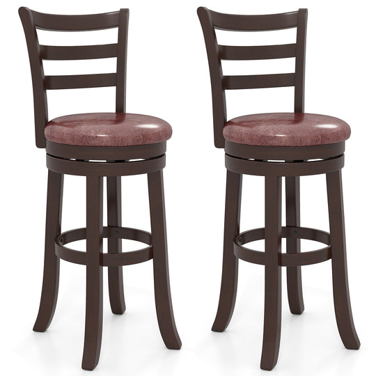 Counter Height Swivel Barstools Set of 2 with Faux Leather Seat and Wrap-around Footrest
