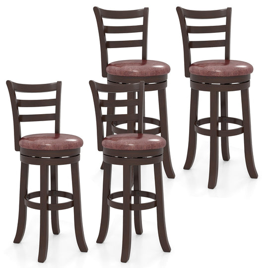 Counter Height Swivel Barstools Set of 2 with Faux Leather Seat and Wrap-around Footrest