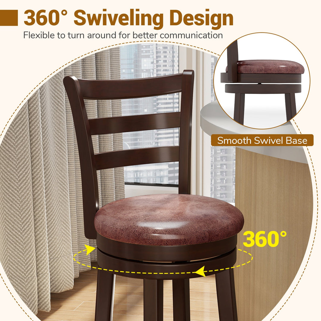Counter Height Swivel Barstools Set of 2 with Faux Leather Seat and Wrap-around Footrest