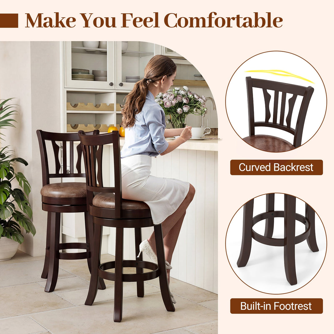 Counter Height Swivel Bar Stools Set of 2 with Back and Solid Rubber Frame