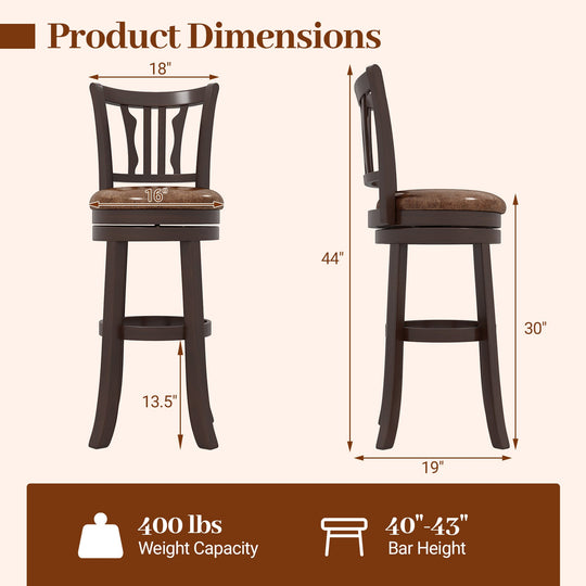Counter Height Swivel Bar Stools Set of 2 with Back and Solid Rubber Frame