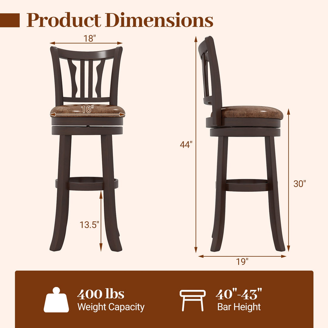 Counter Height Swivel Bar Stools Set of 2 with Back and Solid Rubber Frame