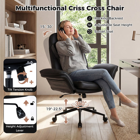 Criss Cross Chair Adjustable Swivel Vanity Chair with 5-Position Armrests