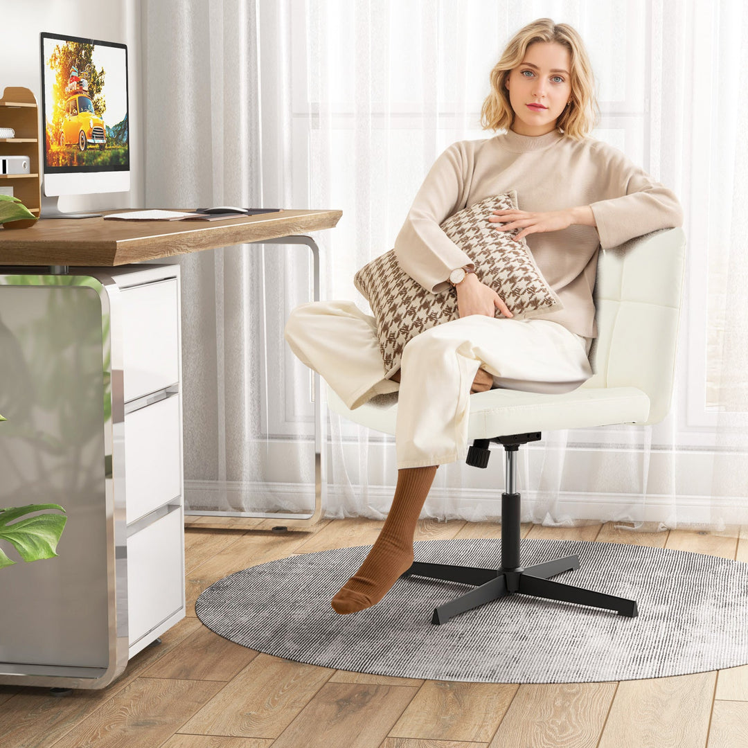 PU Leather Upholstered Cross-legged Office Chair with Oversized U-shaped Seat for Home Office Make Up