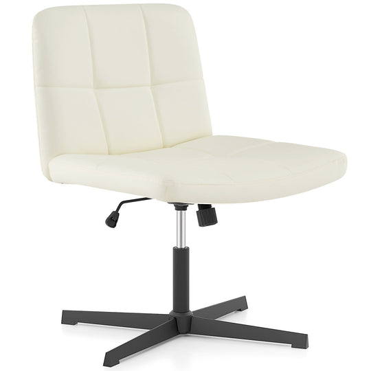 PU Leather Upholstered Cross-legged Office Chair with Oversized U-shaped Seat for Home Office Make Up