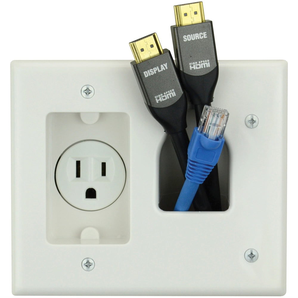 DataComm Recessed TV Cable Organizer & Power Kit with Outlet and Inlet Plates, White - view 2