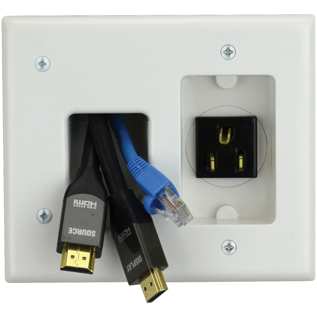 DataComm Recessed TV Cable Organizer & Power Kit with Outlet and Inlet Plates, White - view 3