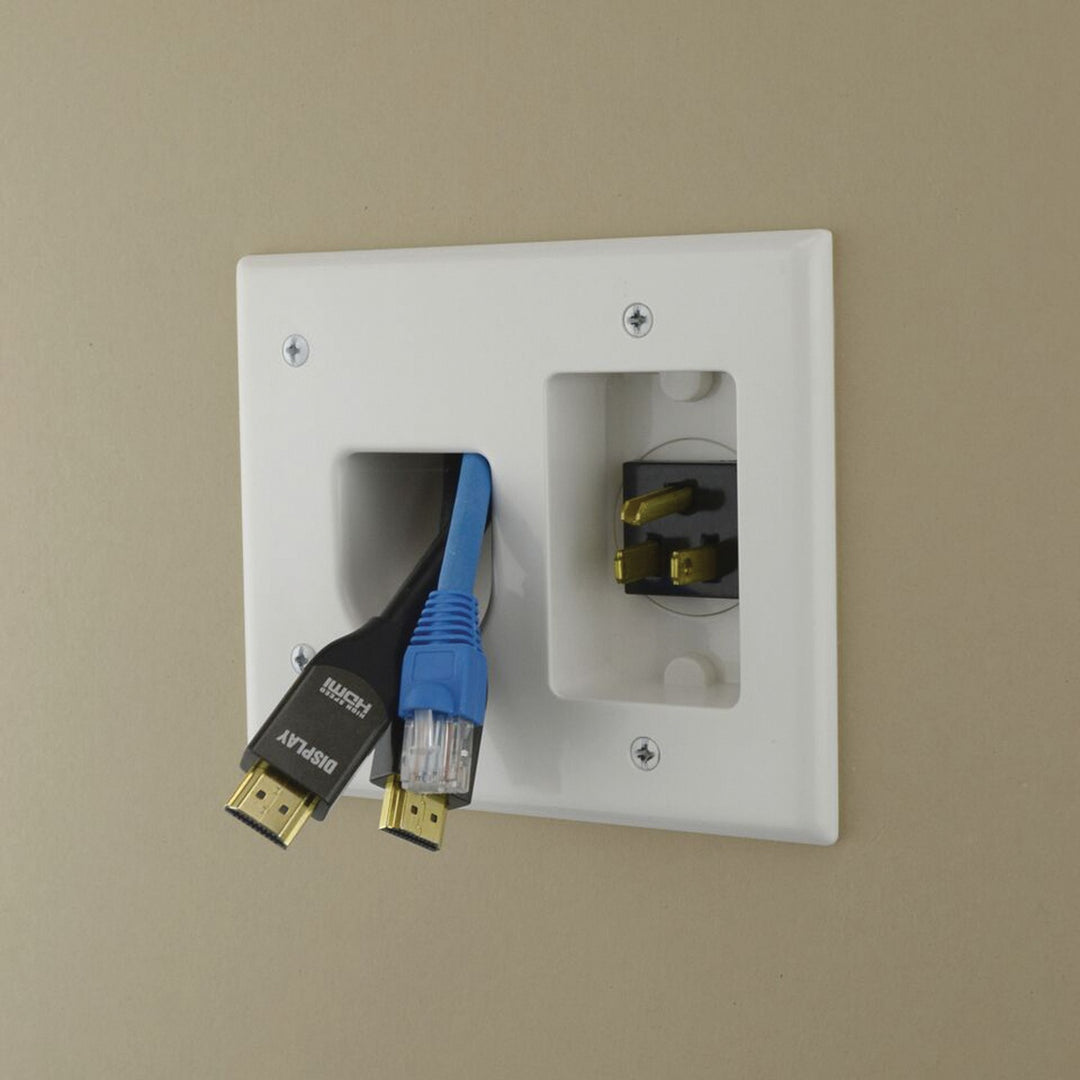 DataComm Recessed TV Cable Organizer & Power Kit with Outlet and Inlet Plates, White - view 5
