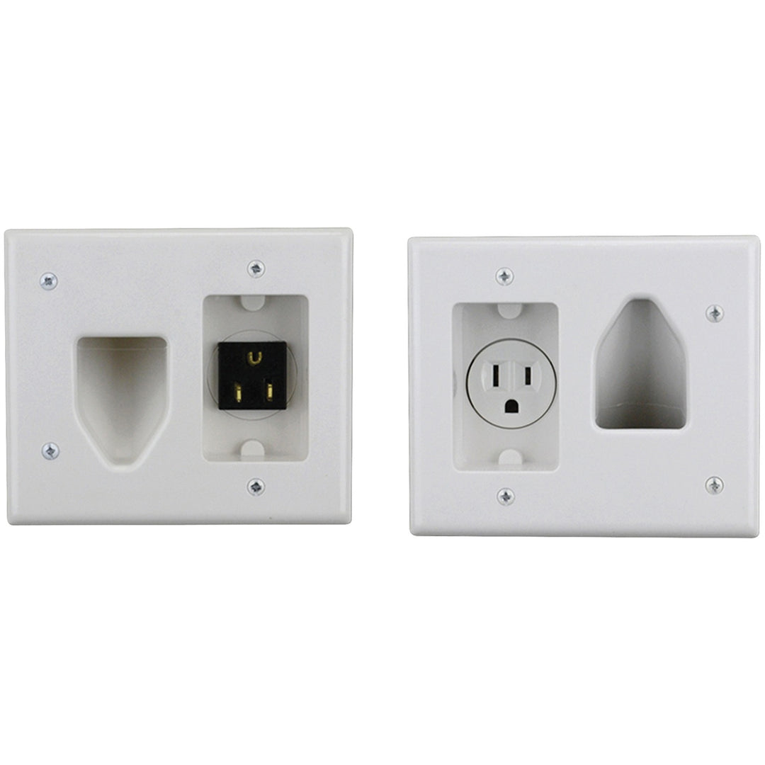 DataComm Recessed TV Cable Organizer & Power Kit with Outlet and Inlet Plates, White - view 6