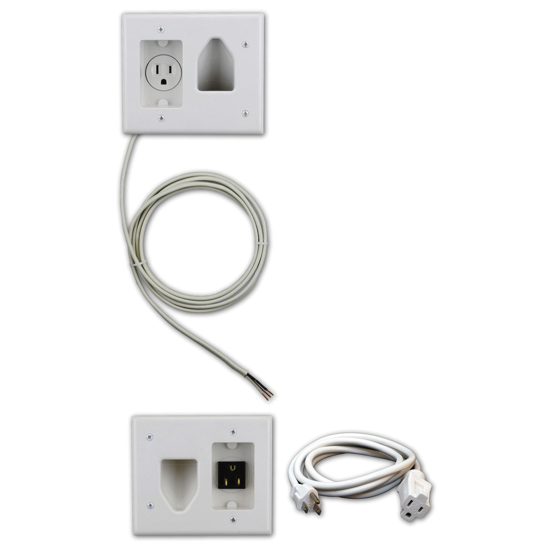 DataComm Recessed TV Cable Organizer & Power Kit with Outlet and Inlet Plates, White - view 7