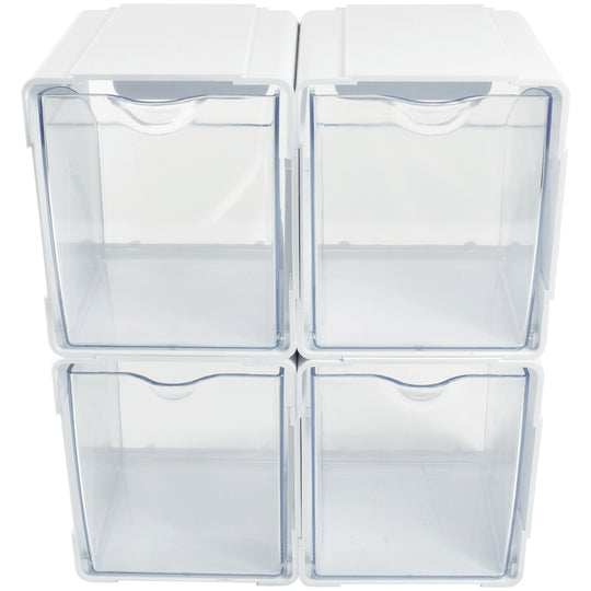 Deflecto Tilt Bin Interlocking Storage Organizer, Clear Stackable Bins, 4-Pack