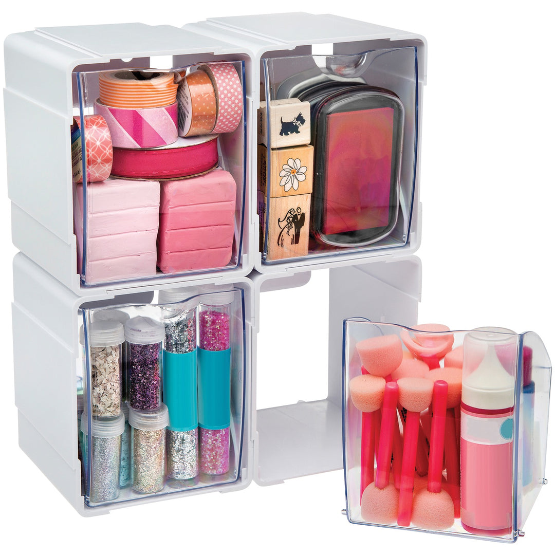 Deflecto Tilt Bin Interlocking Storage Organizer, Clear Stackable Bins, 4-Pack - view 8