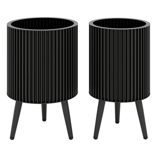 Fluted Metal Planter Pots with Stand Set of 2