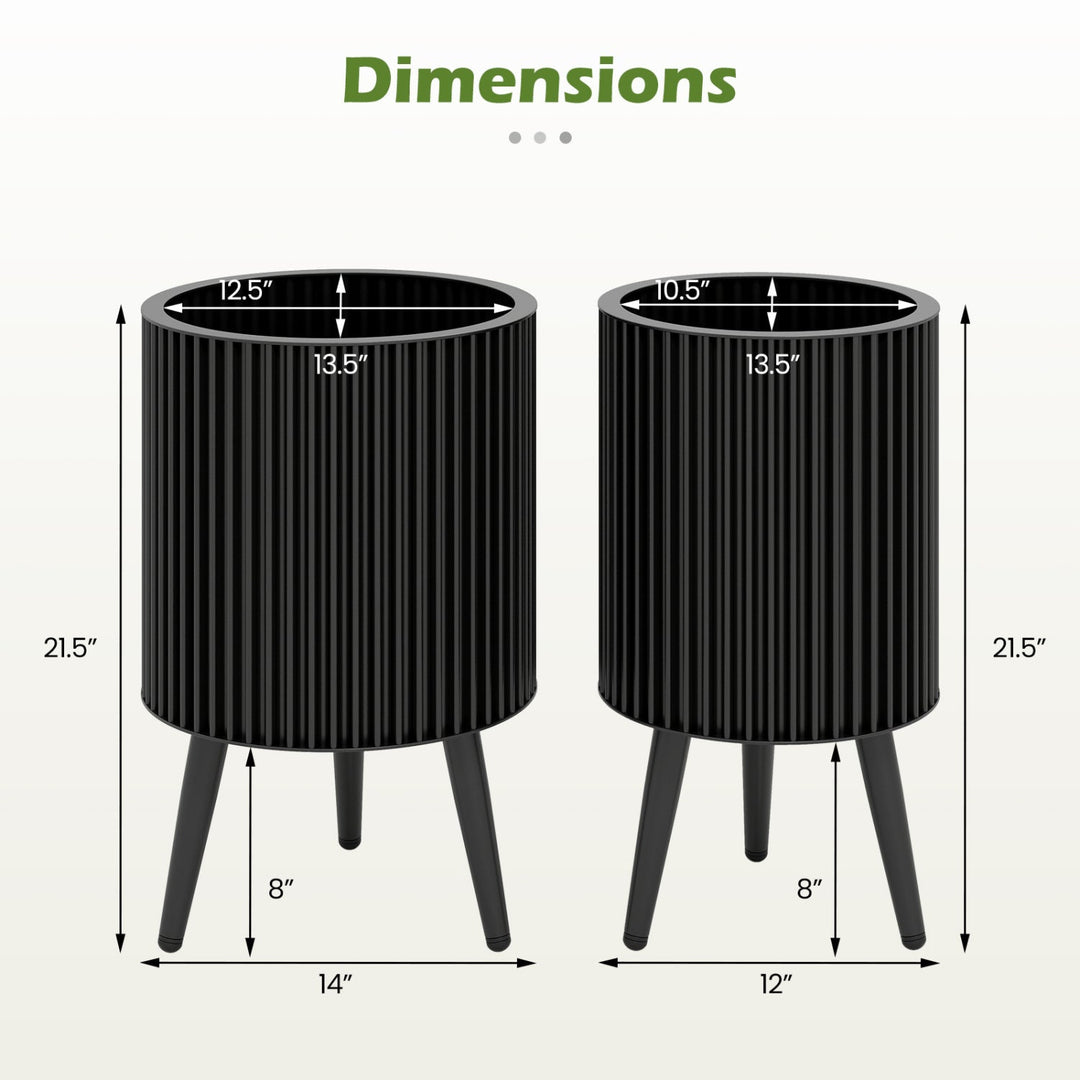 Fluted Metal Planter Pots with Stand Set of 2